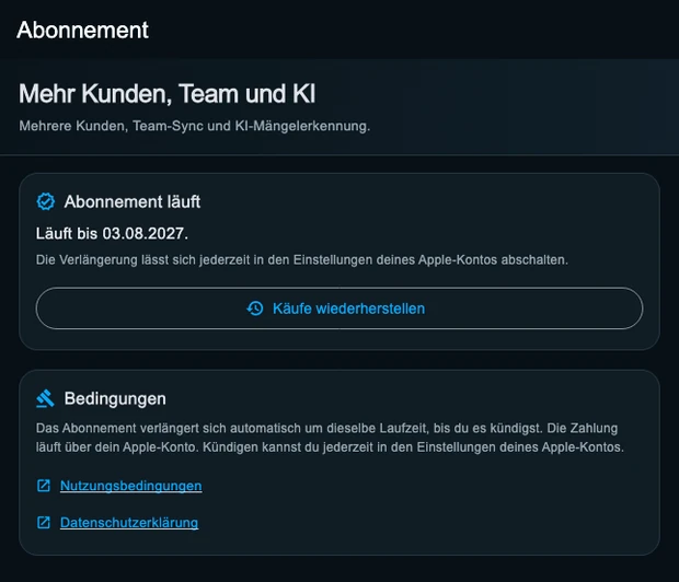 Die Abos-Seite mit Laufzeiten, Preisen und Bedingungen